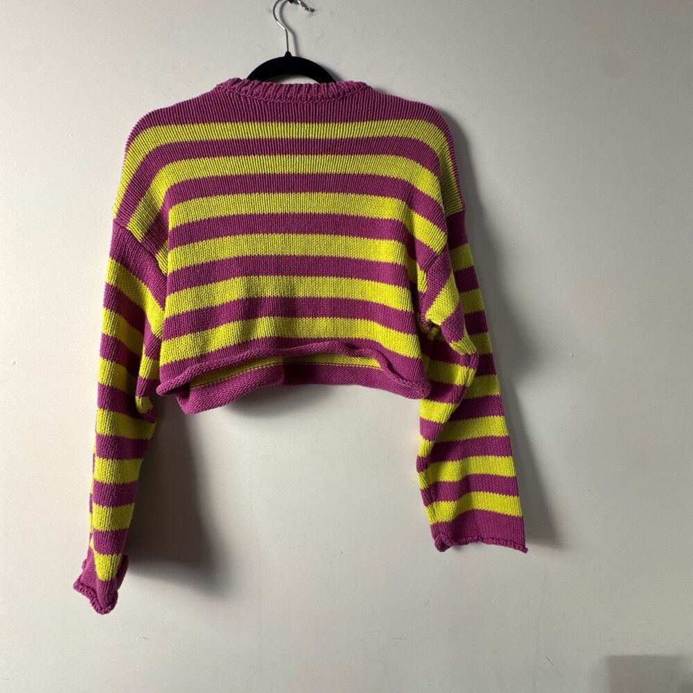 Zara Cropped Striped Sweater Pink Yellow Knit Pullover Y2K Size S - Picture 3 of 7